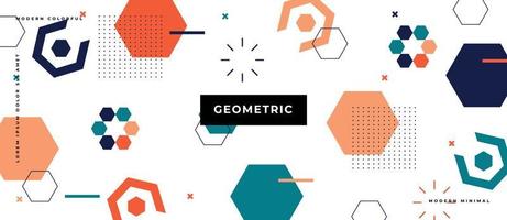 Colorful geometric hexagon shape, line, dot seamless pattern background in Memphis style. vector