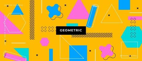 Colorful geometric background, memphis style shapes, dots, lines vector illustration.