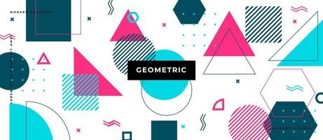 Patrones de formas geométricas abstractas de color de Memphis. elementos geométricos simples de triángulo, línea, círculo en estilo memphis de moda hipster. vector