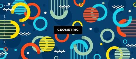 Colorful geometric memphis style circle moving design background. vector