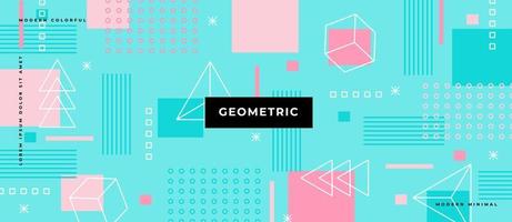 Pastel de fondo geométrico de patrones sin fisuras en el estilo de Memphis, triángulo cuadrado, punto, línea, concepto de objeto en movimiento. vector