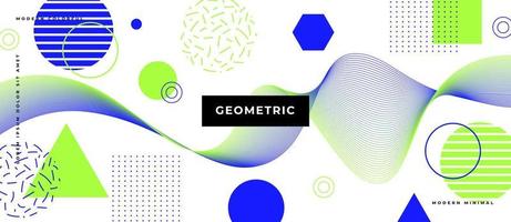 Memphis style, wavy lines with geometric shapes, dot, line. Duotone background. vector