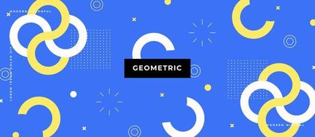 Abstract geometric elements memphis design. yello, white shape in blue background. vector