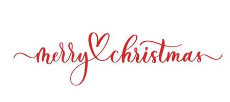 Merry Christmas handwritten red text on white background. vector