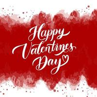 Feliz día de San Valentín texto escrito a mano sobre fondo rojo de acuarela. vector