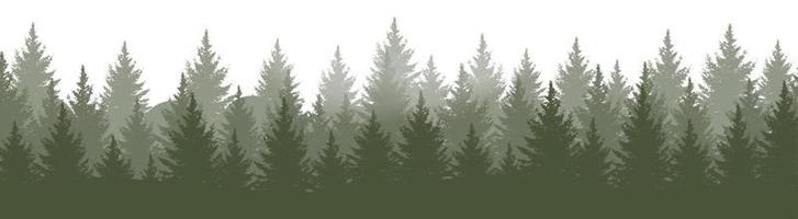 Ilustración de vector de panorama de paisaje de bosque verde horisontal. Fondo de árboles en capas.