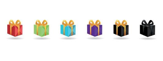 Set of 3d gift boxes. Multicolored. Isolated. For birthday, christmas, valentine, black friday, halloween, sale. Vector illustration.