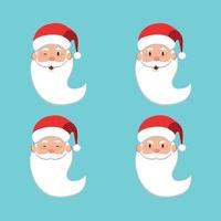 A set of 4 Santa Claus heads with different emotions. Isolated. Christmas icons. Vector illustration.
