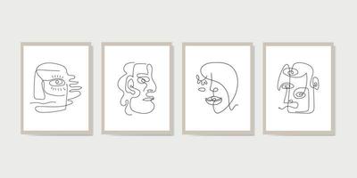 colección de varios rostros humanos de forma abstracta. bosquejo de la gente. dibujo de líneas continuas retratos abstractos de personas. arte Moderno. cuadro modular. para decoración de paredes, arte para el hogar. ilustración vectorial. vector