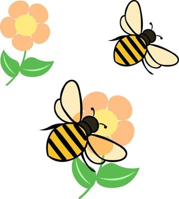 Cute bee on Happy Flowers vector illustrations