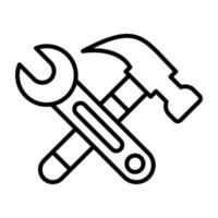 icono de línea de martillo y llave vector