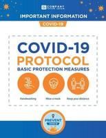 COVID-19. Posters with anti covid-19 measures. Protocols and Regulations. Basic covid protection measures. Temperature control, air renewal and virus free zone. Poster and banners covid-19