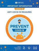 COVID-19. Posters with anti covid-19 measures. Protocols and Regulations. Basic covid protection measures. Temperature control, air renewal and virus free zone. Poster and banners covid-19