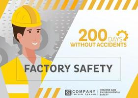 Factory Safety. Design on Safety, Hygiene and Environment. Template for the safety of operators and plants. Days without accidents. vector