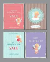 Set of Valentines Day greeting card and sale banner. Vector illustration with cute cupid