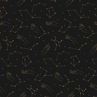 celestial seamless pattern hands and constellations vector