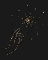 Hand reaches for the star, astrological celestial tarot. vector