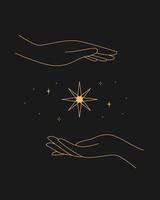 Magic symbol. hands and floating glowing star vector