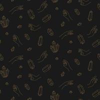 Seamless pattern gold crystals and hands. Vector background