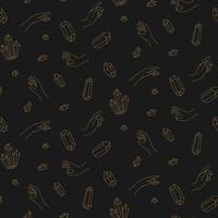 Seamless pattern gold crystals and hands. Vector background