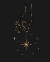 magia esotérica astrología contorno mano sujetar el diseño de tatuajes de estrellas. ilustración vectorial vector