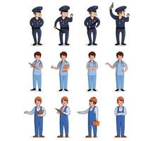 Flat design concept of doctor,policeman,worker with different poses. vector