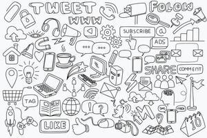 doodle social media icon set vector