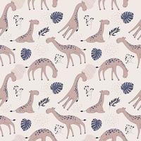 Seamless pattern with giraffe and palms tree. Creative jungle childish texture. Great for fabric, textile Vector Illustration