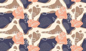 Tropical leaves hand drawn seamless pattern. Botanical trendy design in pink and green colors. Vector repeating design for fabric, wallpaper or wrap papers.