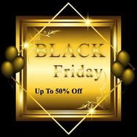 Black Friday poster with golden frame  and balloons vector