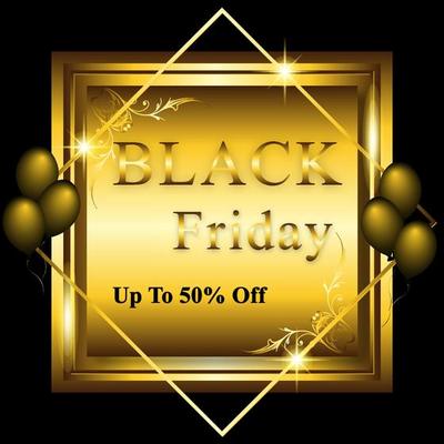 Black Friday poster with golden frame  and balloons