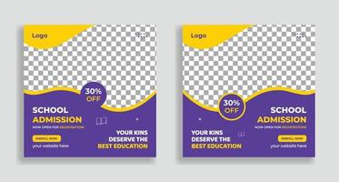 School Admission Social Media Post Template Design. Back to School Social Media Post Banner Design Set. Students Admission social media post banner template vector