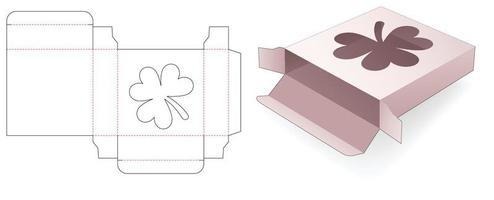 Caja de hojalata con plantilla troquelada de ventana de hoja de trébol vector