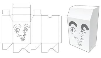 caja de embalaje con plantilla troquelada de dibujos animados de cara estarcida vector