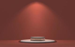 3d podium stage realistic render minimalism red color with spotlight for product announcement or advertising photo