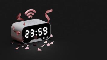 New Year Landing Page With Cute Digital Alarm Clock 3D Rendering Illustration photo