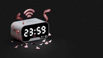 New Year Landing Page With Cute Digital Alarm Clock 3D Rendering Illustration photo