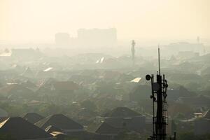 central Surabaya business district with tall tower buildings photo