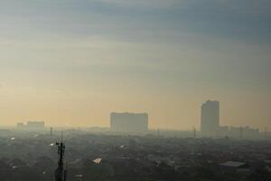 central Surabaya business district with tall tower buildings photo