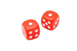 Red dice isolated on white background with snake eyes combination photo