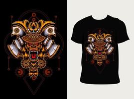 Ilustración vectorial cabeza de samurai gorila con diseño de camiseta vector