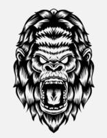 illustration vector gorilla head black and white color