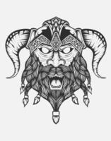 ilustración vectorial cabeza de vikingo monocromo vector