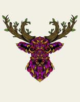 Ilustración vectorial cabeza de ciervo con estilo vintage adorno colorido vector