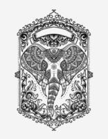 ilustración, vector, cabeza de elefante, mandala, ornamento, estilo vector