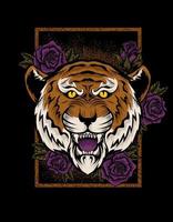 ilustración vectorial cabeza de tigre con flor rosa vector