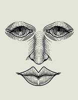 Illustration vector face anatomy with engraving drawing