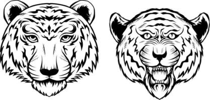 ilustración, vector, dos, tigre, cabeza vector