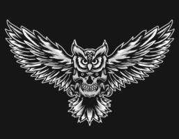 illustration vector owl bird skull ob black background