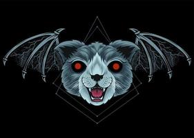 illustration vector scary cat head with demon wings
